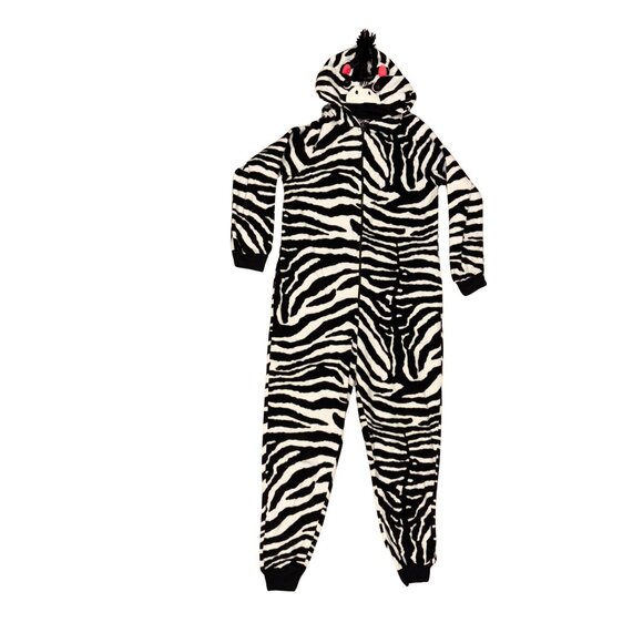 Fleece Nick & Nora Zebra Hooded Animal Face Onesie Pajamas Adult Women S - Picture 1 of 4